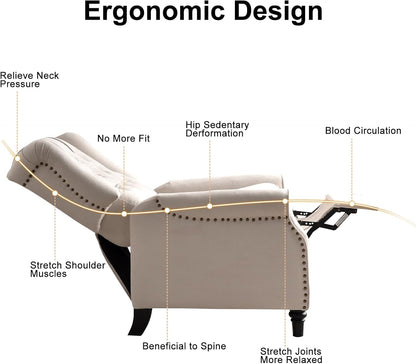 EBELLO Pushback Recliner Chair, Fabric Armchair Push Back Recliner with Rivet Decoration, Mid