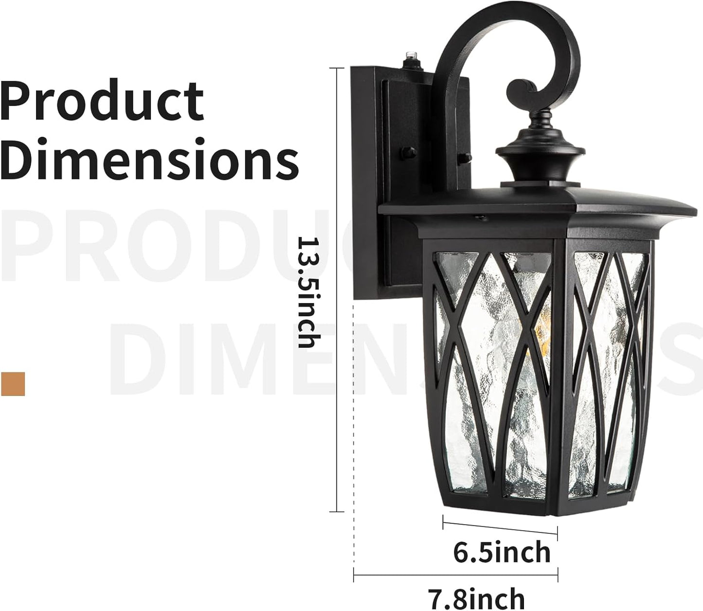 JYZ Dusk to Dawn Outdoor Wall Lantern, Craftsman Style Exterior Sconce Light with Water Ripple