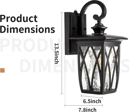JYZ Dusk to Dawn Outdoor Wall Lantern, Craftsman Style Exterior Sconce Light with Water Ripple