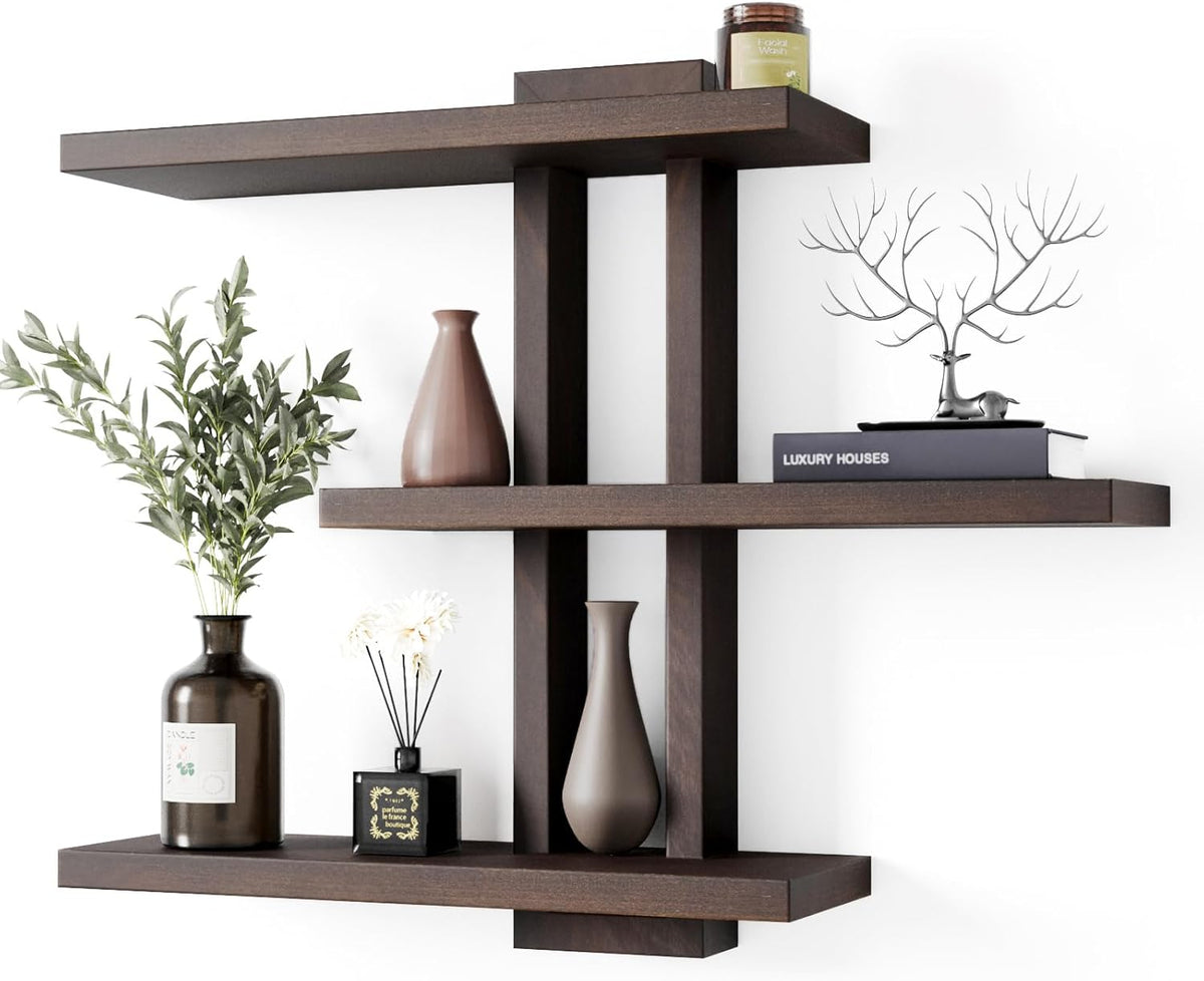 Variable Wood Floating Shelves Set of 3, Wall Cube Shelves 28.35" Max, Wall Shelves for Living Room