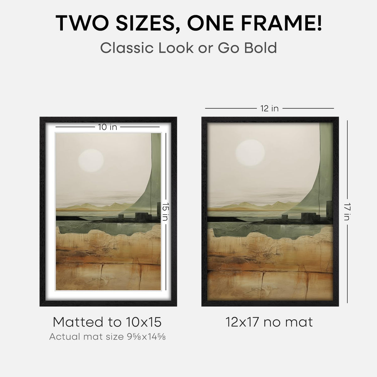 Homeforia 12x17 Picture Frame Black Wood, High End Oak 12x17 Poster Frames with Mat 10x15 Photo, 12