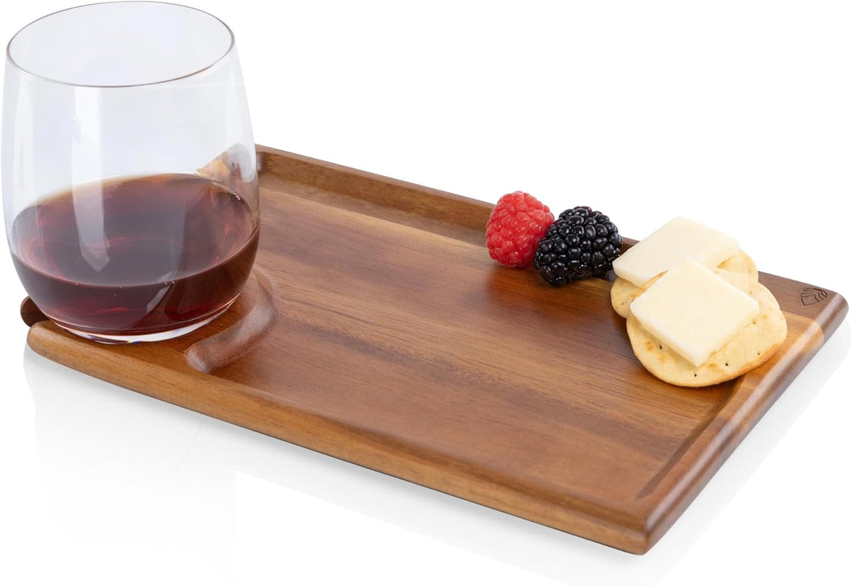 PICNIC TIME Rectangle Wine Appetizer Plates Set of 4, Cocktail Plate with Glass Holder, Cheese