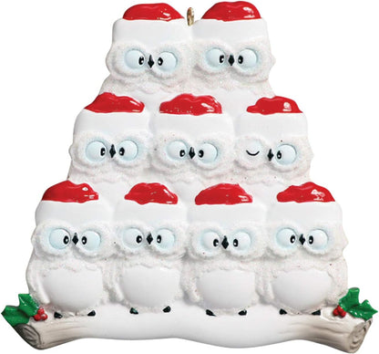 3D Owl Family of 9 Christmas Ornament 2025 Personalized Family Christmas Ornaments 2025 | White