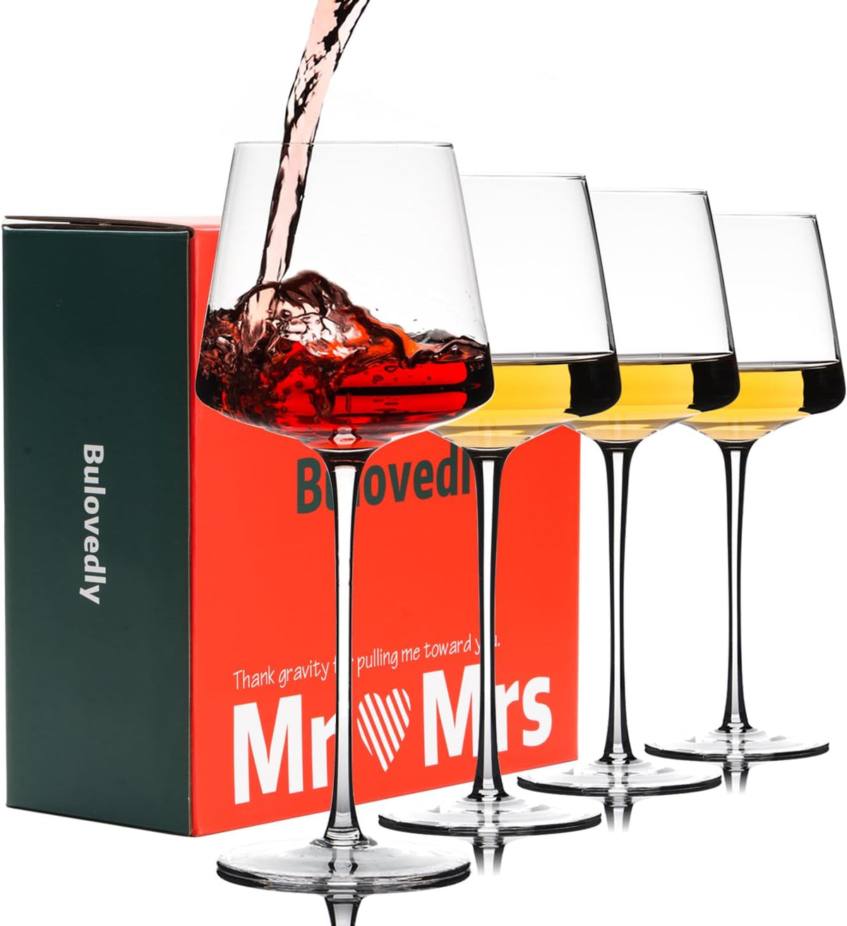 Hand Blown Red Wine Glasses Set of 4 – 23 oz Burgundy Wine Glasses With Long Stem – Large Premium