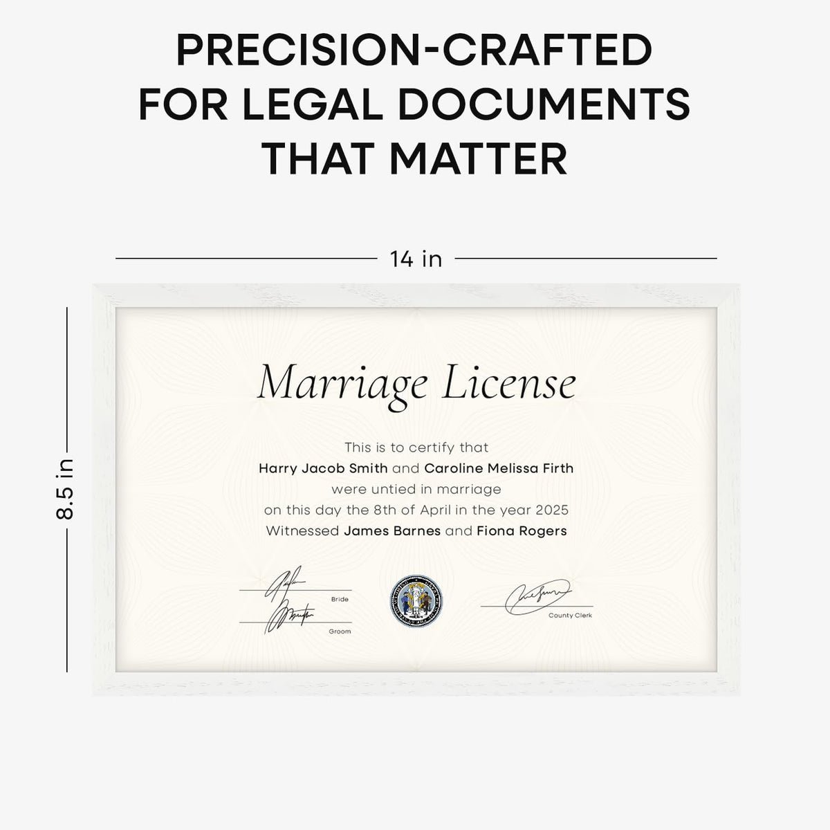 Homeforia 8.5x14 Marriage License Frame White, High End Oak 8.5x14 Certificate White Wood Frames