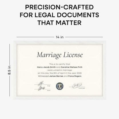 Homeforia 8.5x14 Marriage License Frame White, High End Oak 8.5x14 Certificate White Wood Frames