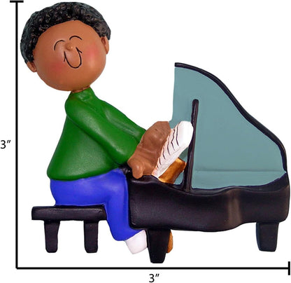 Elves Personalized Music Ornaments 2024 - African American Boy Piano Ornaments for Christmas Tree