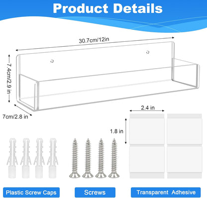 Acrylic Spice Rack Wall Mount-12 Inch, Clear Spice Shelf Storage Holder, 4 Pack Hanging Seasoning