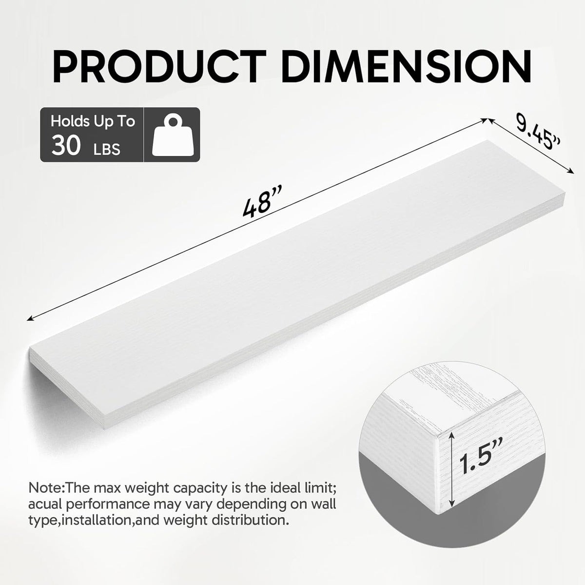 BAYKA Floating Shelves, 48 inches Long Heavy Duty Wall Mounted Rustic Wood Shelves for Bathroom