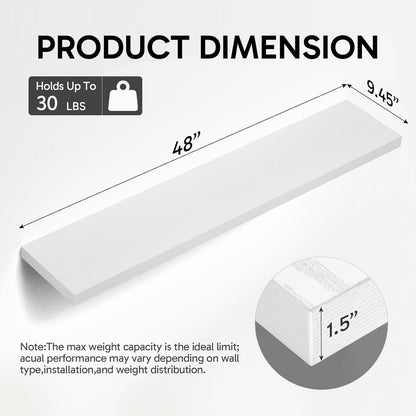 BAYKA Floating Shelves, 48 inches Long Heavy Duty Wall Mounted Rustic Wood Shelves for Bathroom