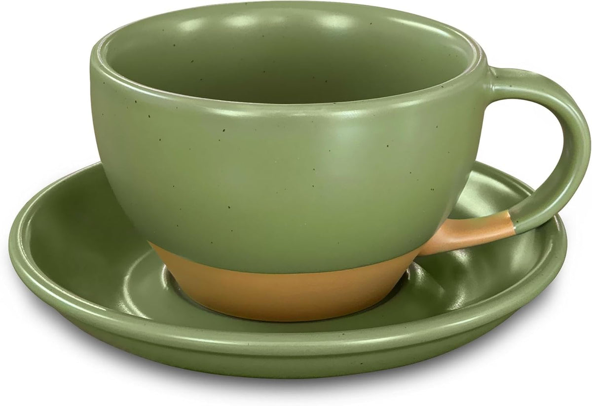 Mora Ceramic Latte Art Mug With Saucer - 10.5 oz, Round Bottom For Perfect Pours - Cafe Cups for