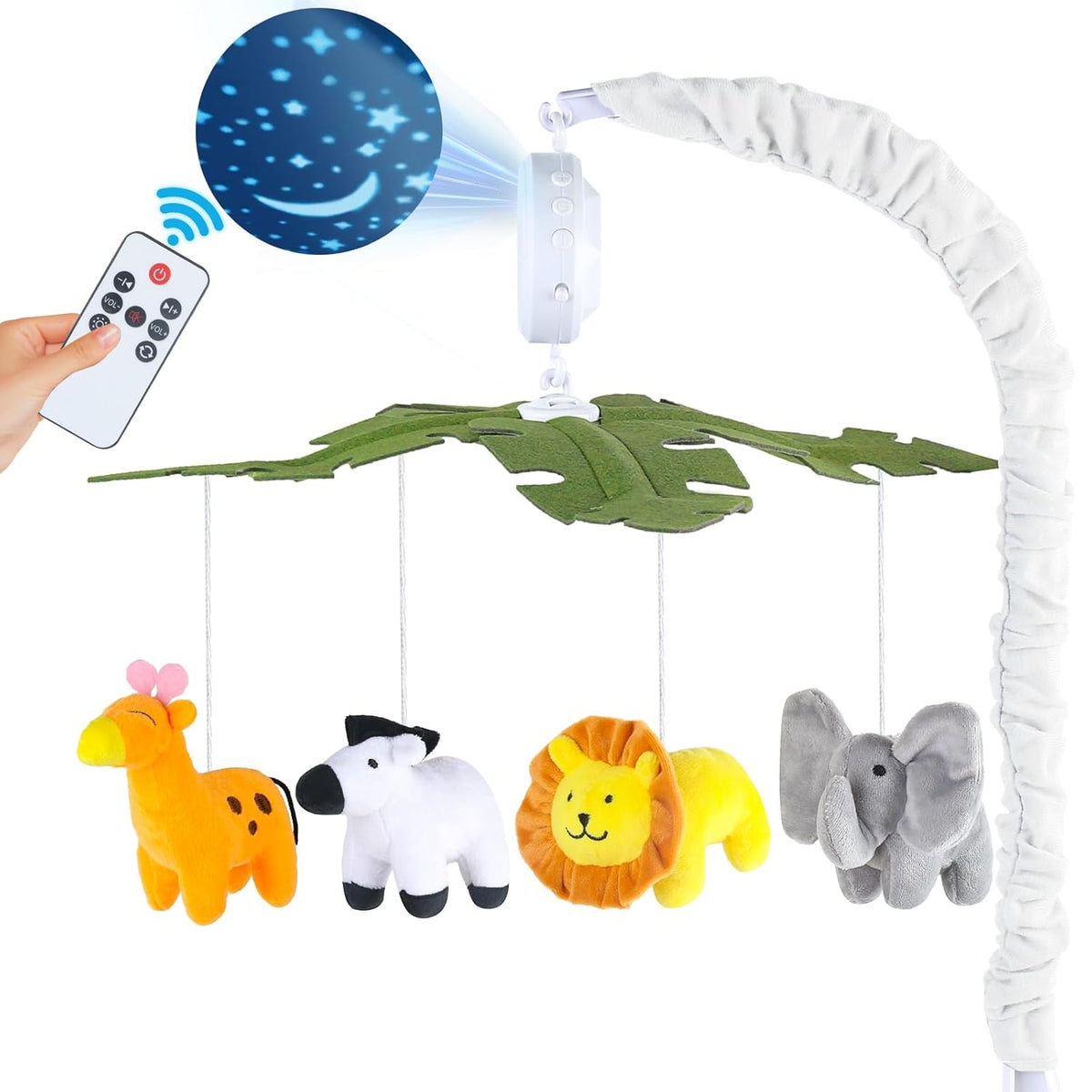 Baby Crib Mobile with Music and Lights, Mobile for Crib with Remote Control, Rotation, Starlight