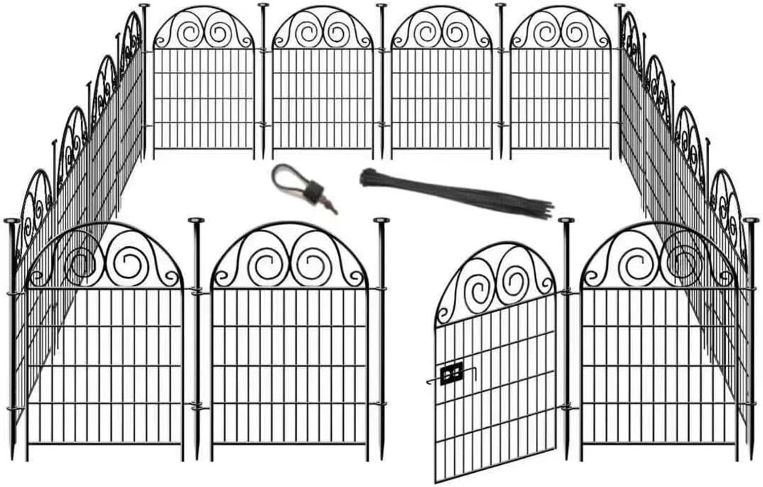 Tall Garden Animal Barrier Fence With Gate,40 in(H)×27 in(L) 12 Panels Dog Digging Fence Barrier