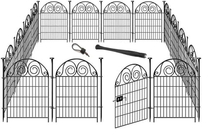 Tall Garden Animal Barrier Fence With Gate,40 in(H)×27 in(L) 12 Panels Dog Digging Fence Barrier