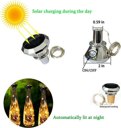 Upgraded 12 Pack Diamond Solar Wine Bottle Lights, 20 LEDs Waterproof Copper Light, Bottle Light