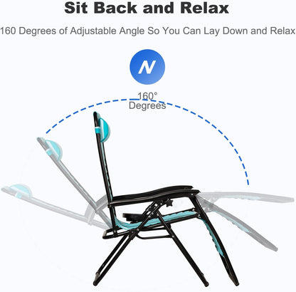 Nazhura Set of 2 Relaxing Recliners Patio Chairs Adjustable Steel Mesh Zero Gravity Lounge Chair