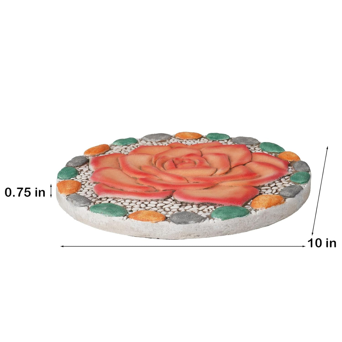 Decorative Rose Garden Stepping Stone - Stepping Stones Outdoor with Colorful Pebble Border, 10x10