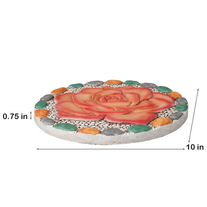 Decorative Rose Garden Stepping Stone - Stepping Stones Outdoor with Colorful Pebble Border, 10x10