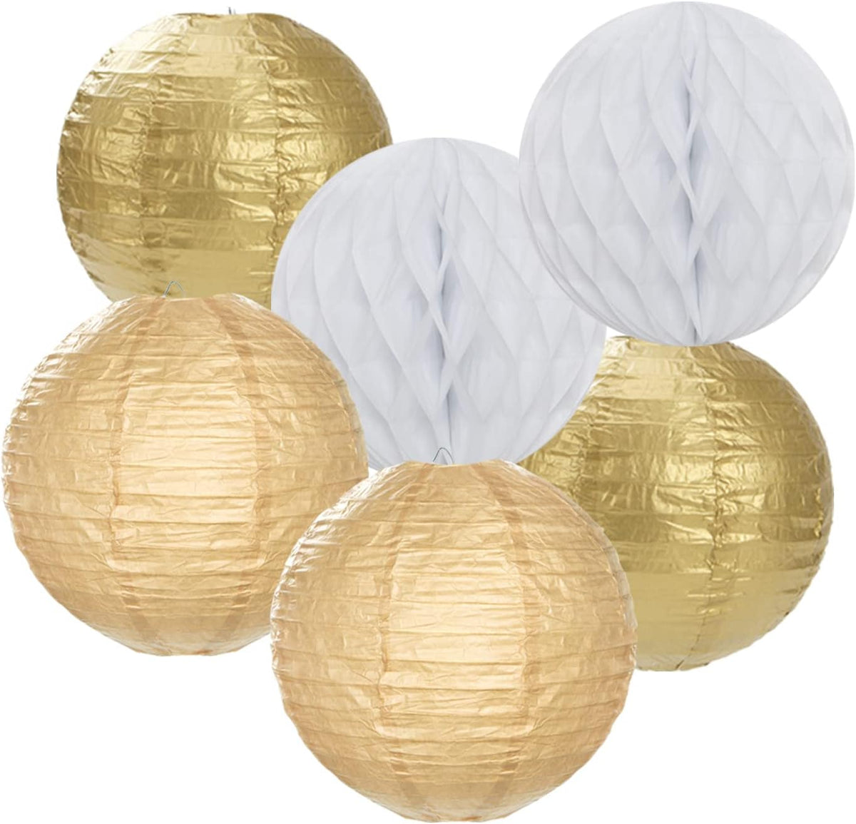 White Gold Party Decorations Streamers - 14pcs Christmas Wedding Engagement Paper Lanterns