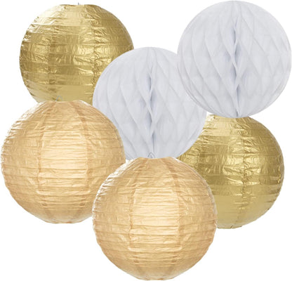 White Gold Party Decorations Streamers - 14pcs Christmas Wedding Engagement Paper Lanterns