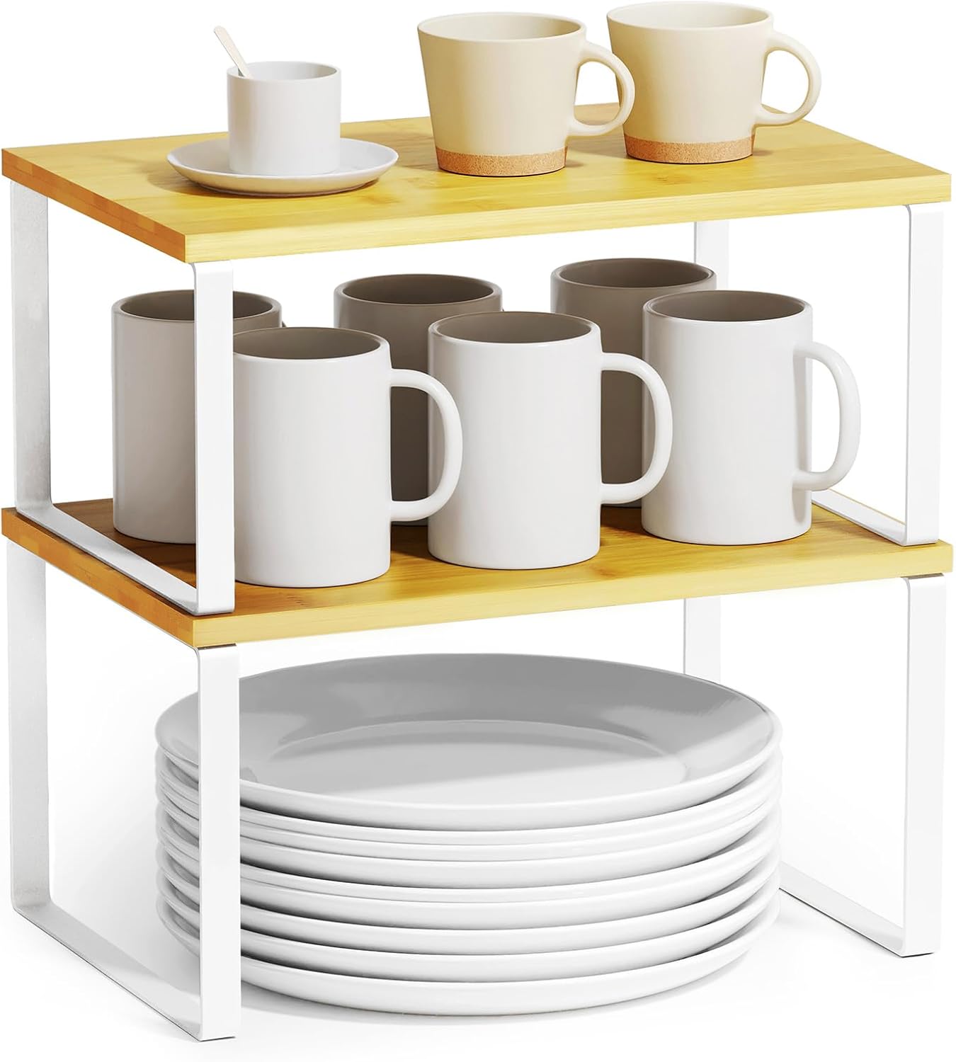SpaceAid Cabinet Shelf Organizers 2 Pack, Kitchen Counter Rack Shelves Riser, Stackable Expandable