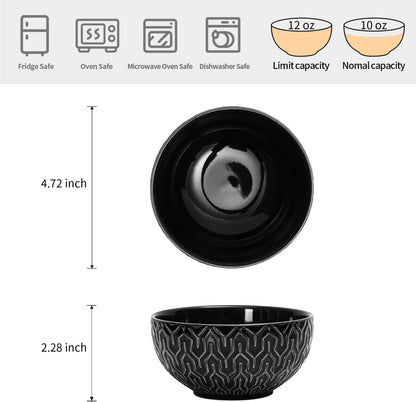 Sureasy Ceramic Ice Cream Bowls, 12oz Embossed Dessert Bowls Set, 4.6 Inch Stoneware Small Bowls