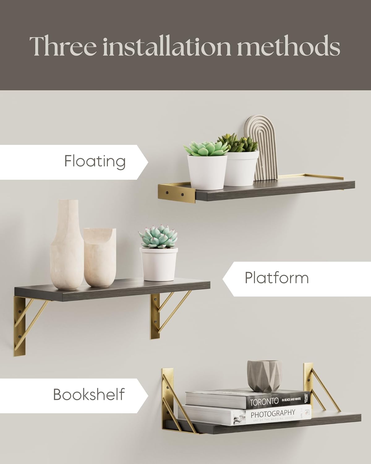BAYKA Wall Shelves for Bedroom Decor, Floating Wall Shelves for Living Room Kitchen Storage, Wall