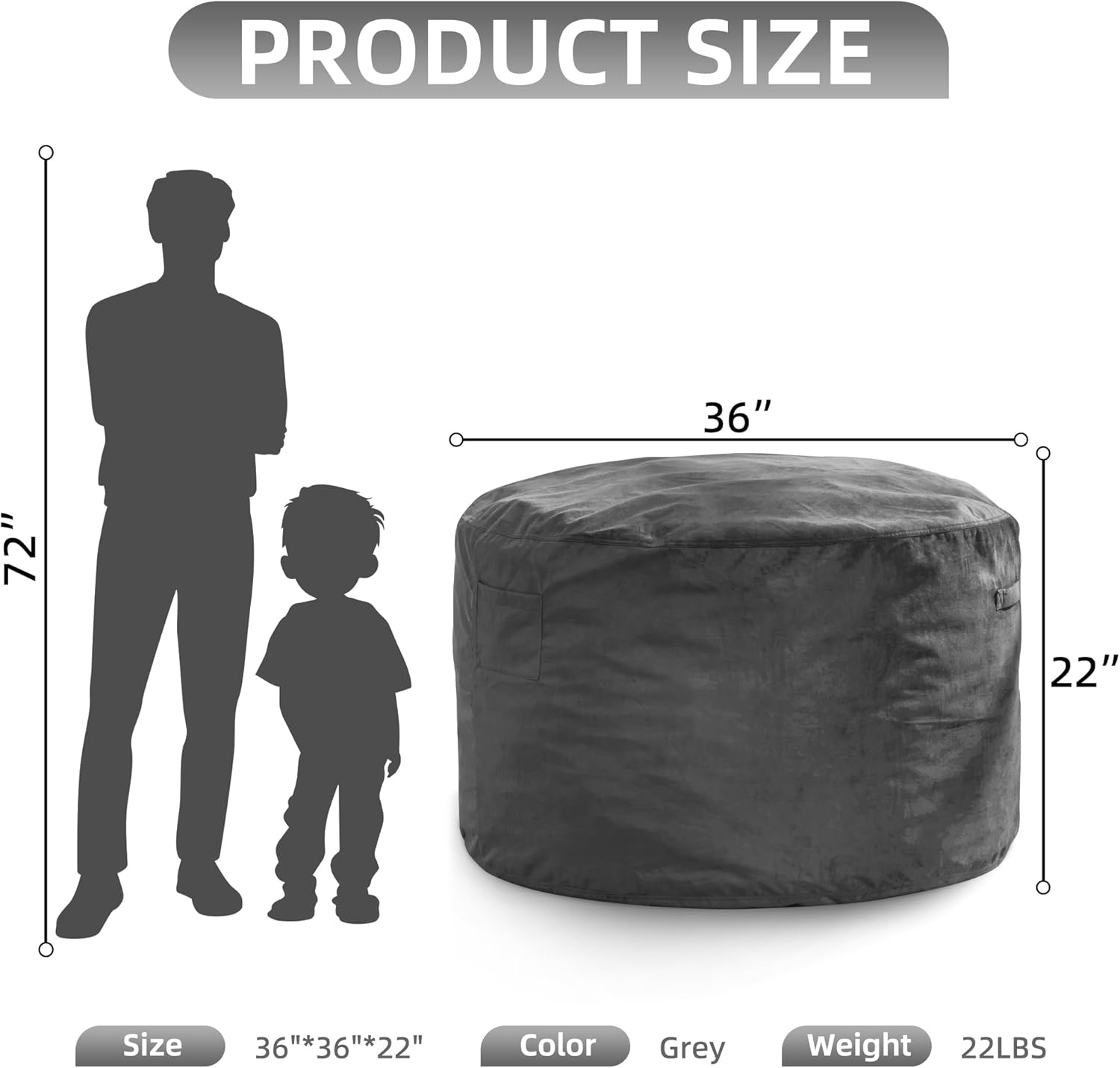 Hobestluk 3FT Bean Bag Chair Giant Bean Bag Chairs for Adults Large Bean Chairs with Removable