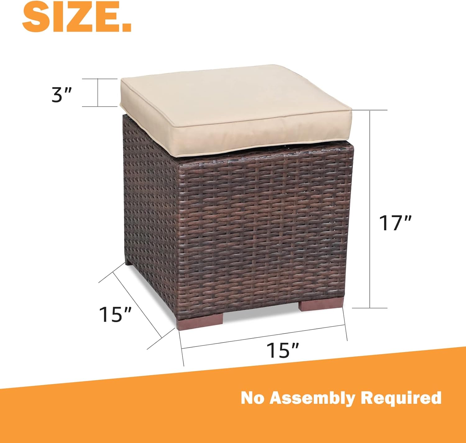 Patiorama 2 Pieces Assembled Outdoor Patio Ottoman, Indoor Outdoor All-Weather Dark Brown Wicker