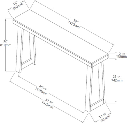 Plank+Beam Solid Wood Console Table, 56 Inch, Sofa Table, Narrow Entryway Table for Hallway, Behind