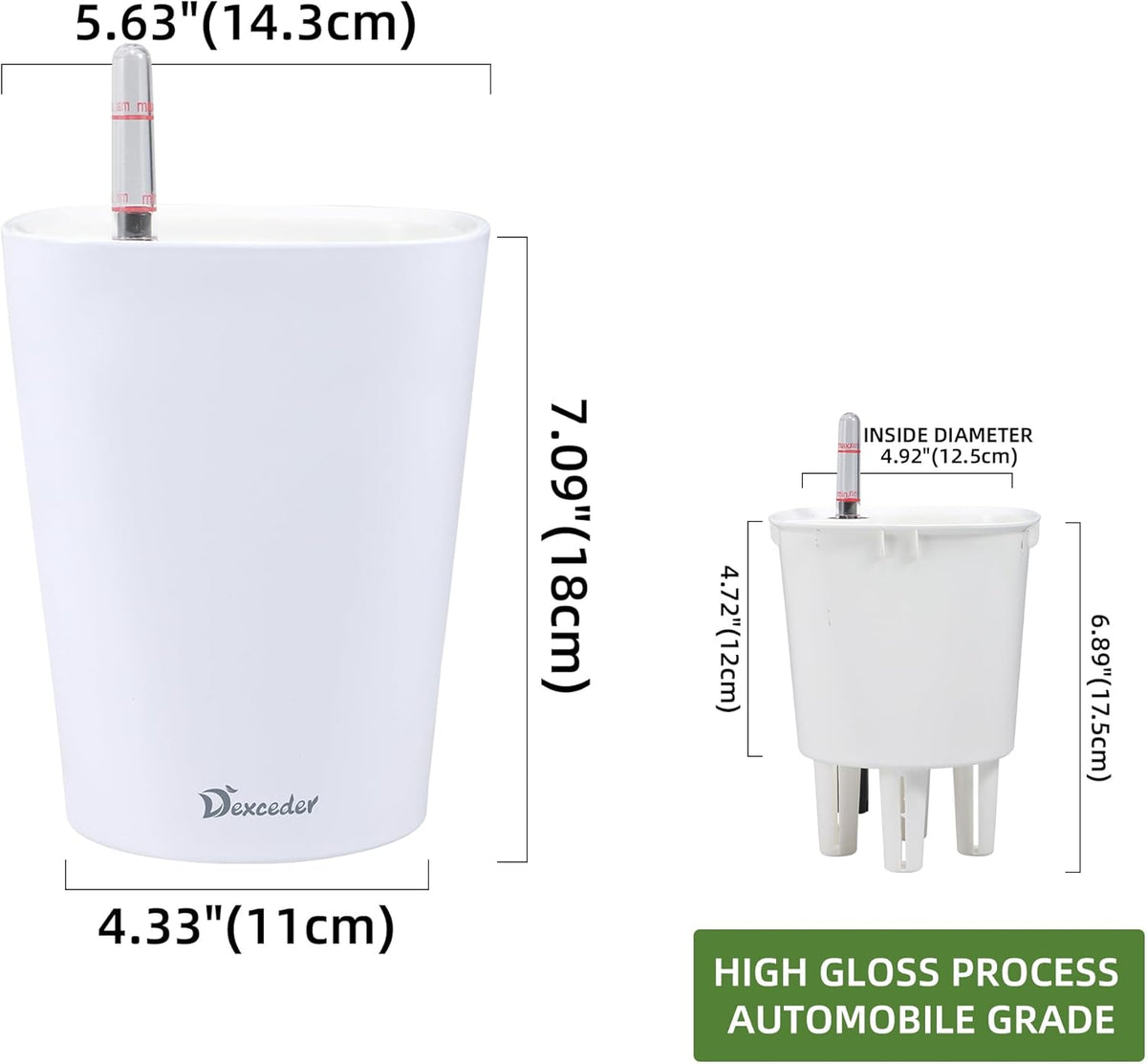 Dexceder 6x7 Self Watering Planter Indoor Outdoor, High Gloss Table Flower Plant Pot with Water