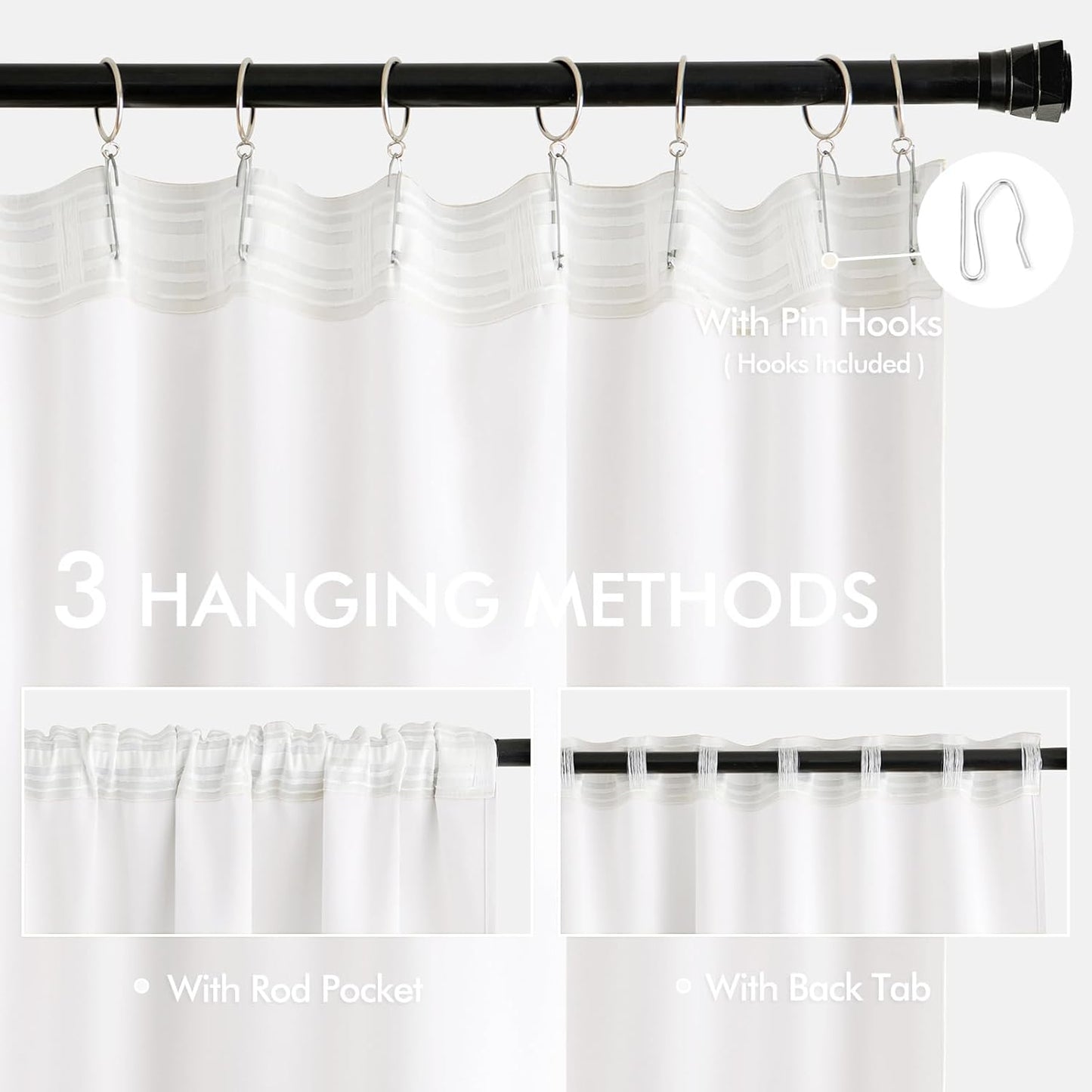 MIULEE Pure White Back Tab Light Blocking Curtains 72 Inch Length 2 Panels Set for Living Room