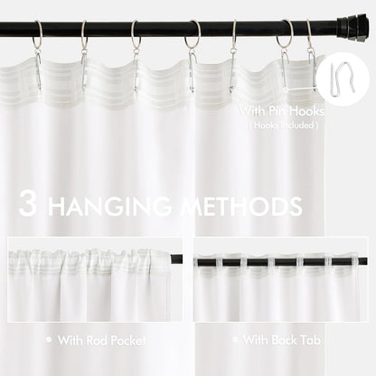 MIULEE Pure White Back Tab Light Blocking Curtains 72 Inch Length 2 Panels Set for Living Room