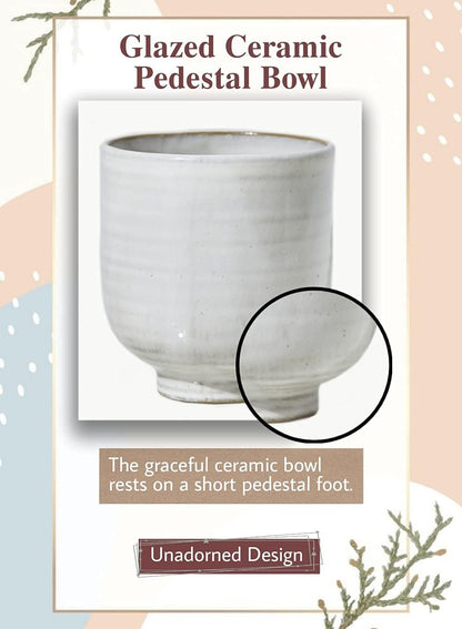 Serene Spaces Living Small Glazed Ceramic Pedestal Bowl, Set of 2- Centerpiece for Vintage