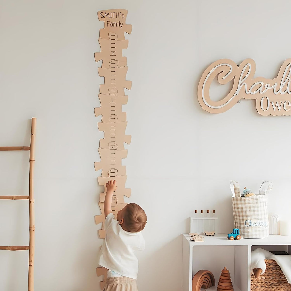 Personalized Wooden Growth Chart for Kids – Height Ruler Wall Decor for Nursery, Toddler, Baby &
