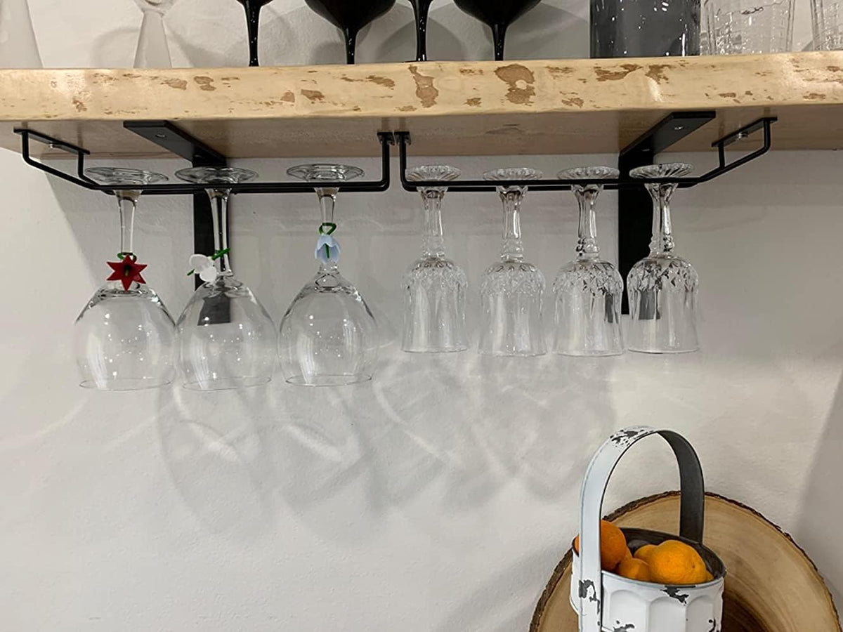 14-Inch Black Wine Glass Rack, Under Cabinet Wine Glass Holder Stainless Steel Stemware Rack
