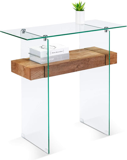 ivinta Glass Console Table with Storage, 31.5'' Modern Narrow Entryway Table for Small Space with