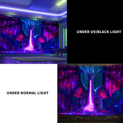 ADDWel Blacklight Dragon Tapestry, Cool Evil-Dragon Tapestry Glow In The Dark, UV Reactive Black