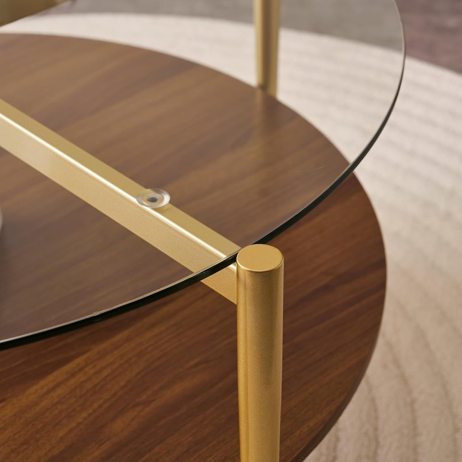 Round Coffee Table, Mid-Century Modern Design, D30“ x H17”, for Living Room, 2-Tier Structure
