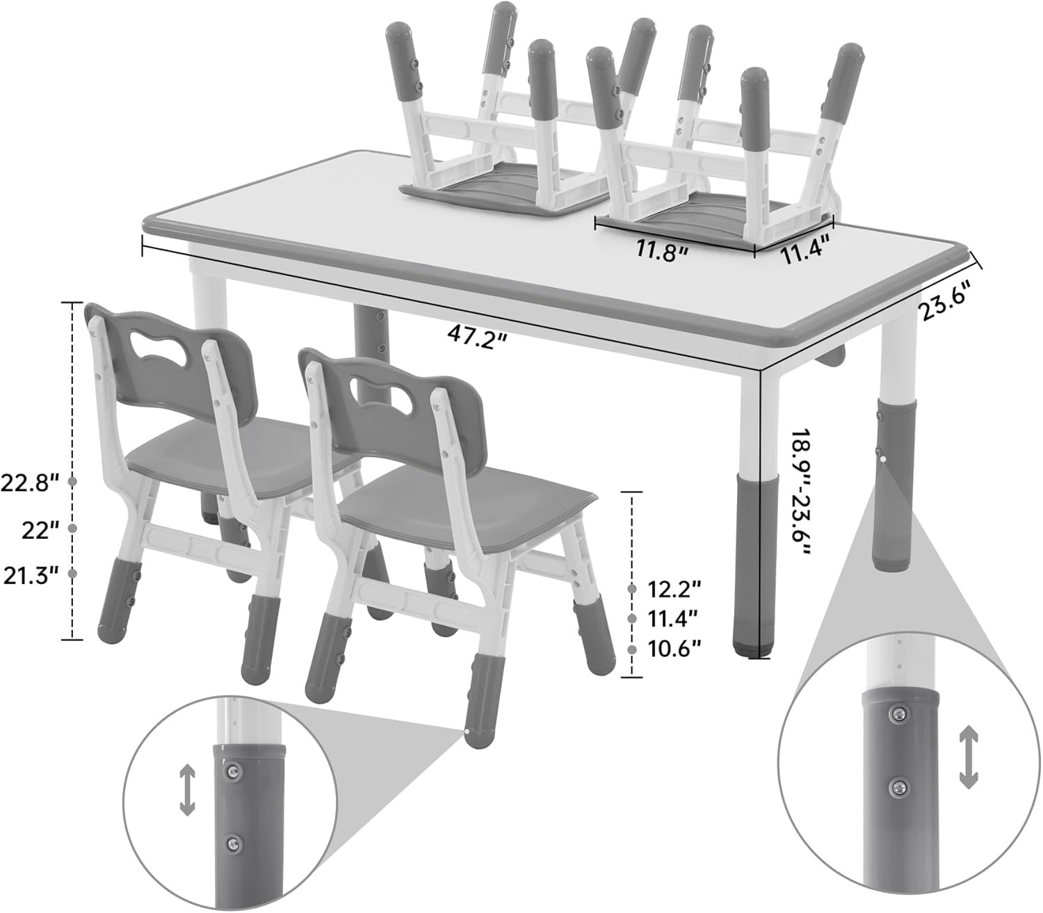 Kids Study Table and Chairs Set, Height Adjustable Toddler Table and Chair Set for Kids Ages 3-8