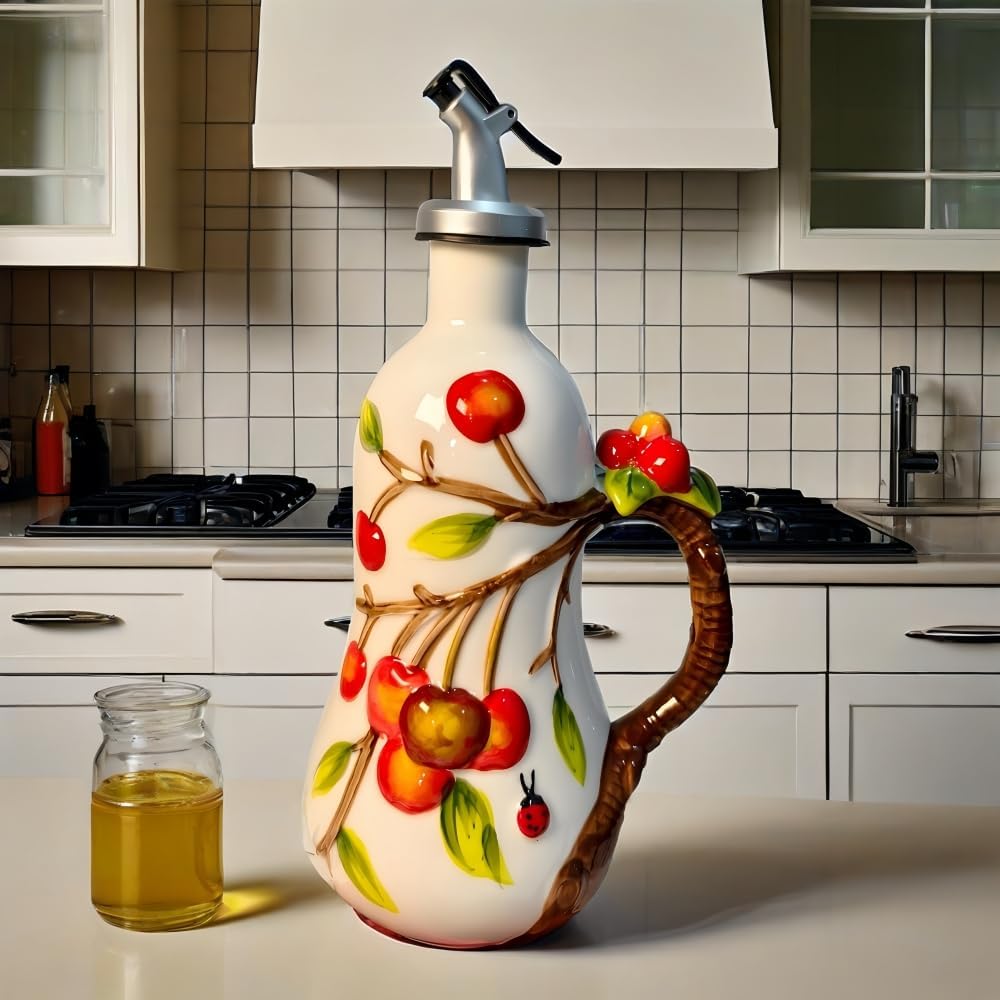 18.26oz/540ml Ceramics Olive Oil Dispenser Bottle,Hand Painted Reliefs Oil Dispenser for