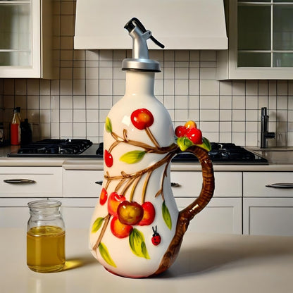 18.26oz/540ml Ceramics Olive Oil Dispenser Bottle,Hand Painted Reliefs Oil Dispenser for