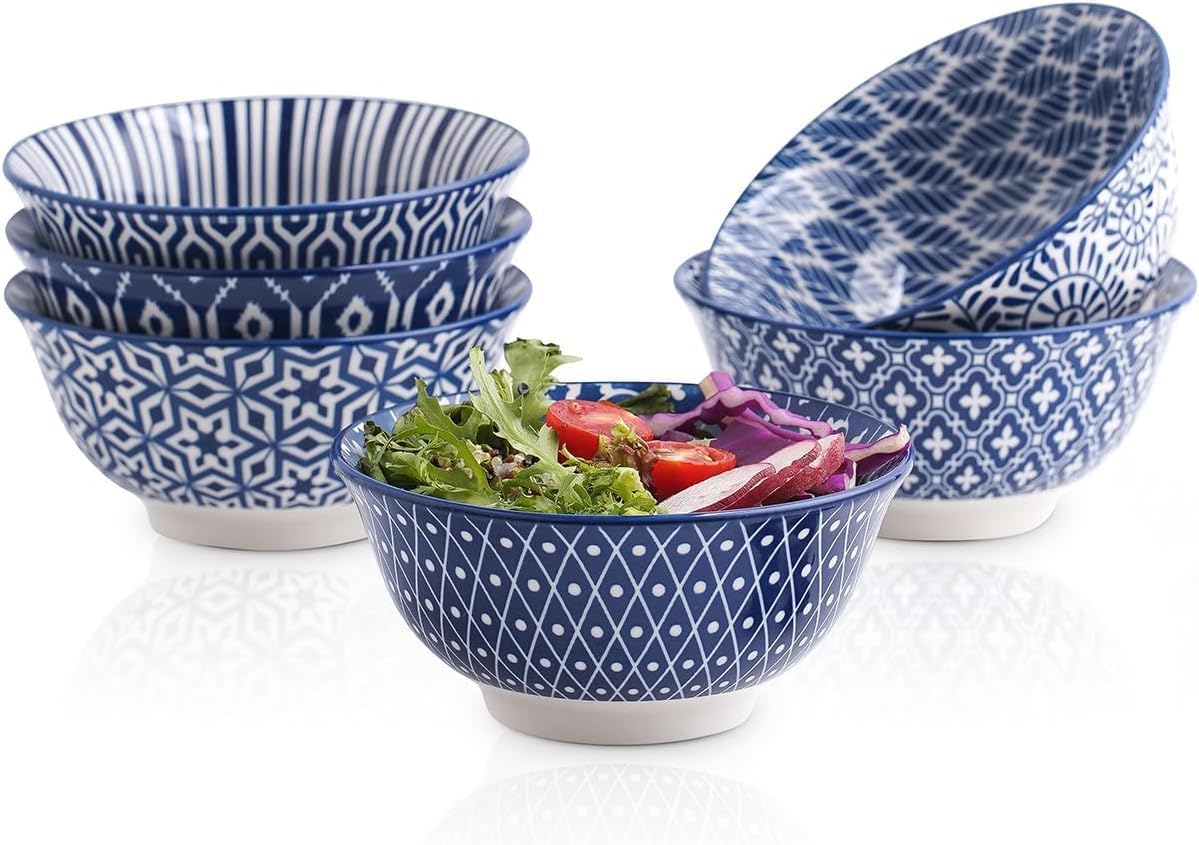 Selamica 7 inches Porcelain Cereal Bowl Set - Set of 6, Soup Bowls, Ceramic bowls for Cereal, Soup