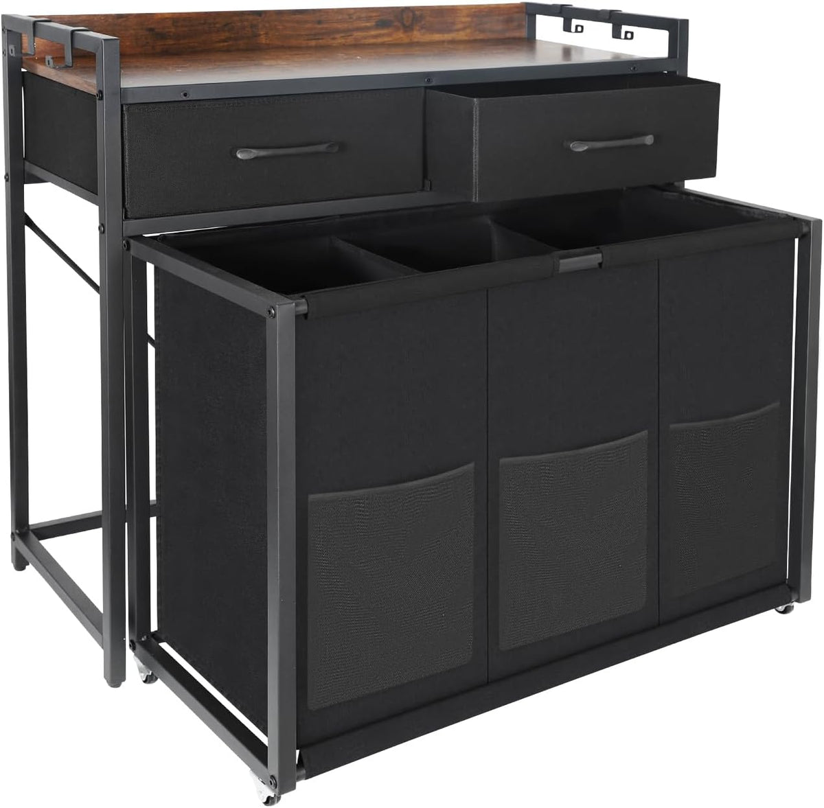 Rolling Laundry Sorter with wheels, Laundry Hamper 3 Section with shelf - 3 × 10.5 Gal (120L)