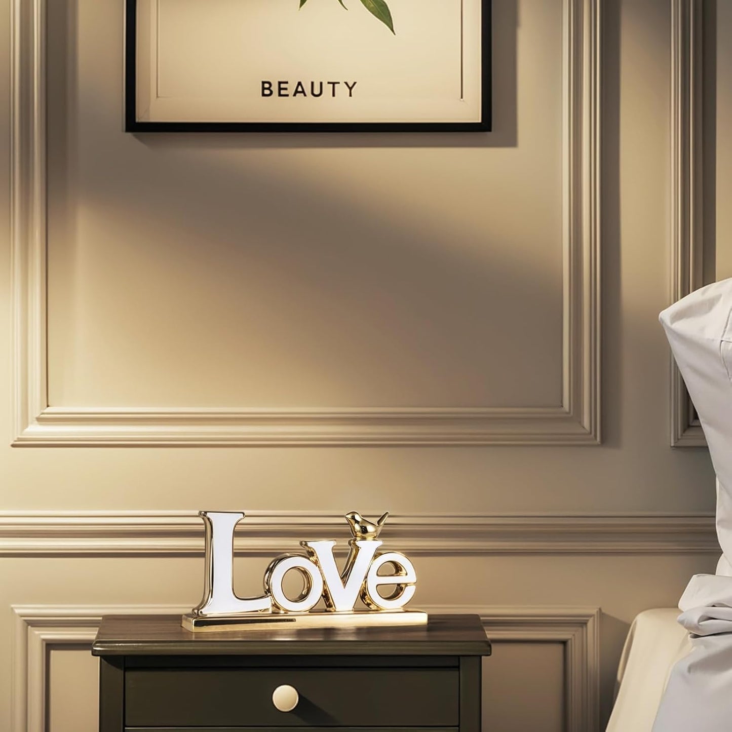 Love Sign Decoration - White & Gold Modern Bird Sculpture Statue, Personalized Love Decor for