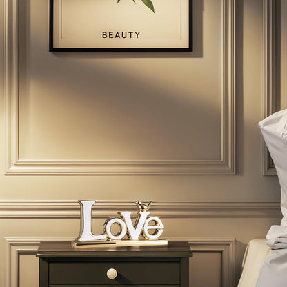 Love Sign Decoration - White & Gold Modern Bird Sculpture Statue, Personalized Love Decor for
