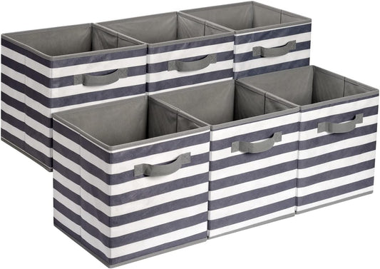 Amazon Basics Cube Organizer Storage Bins Handles, Collapsible Fabric, Pack of 6, 13"x13"x13"