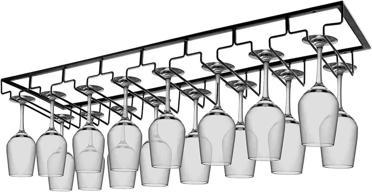 Xverycan Wine Glass Rack Under Cabinet, 8 Row Extreme Large Stemware Hanger, Metal Wine Goblet