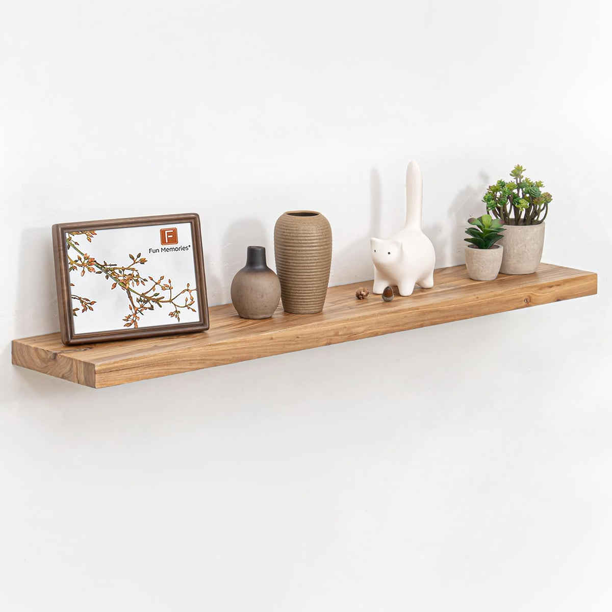 Floating Shelves for Wall, 42" Flat Edge Solid Elm Wood Floating Shelf, Wall-Mounted Display
