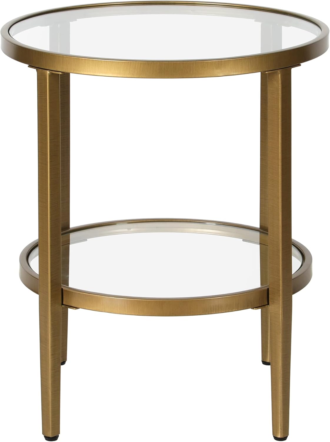 Henn&Hart 20" Wide Round Side Table with Glass Shelf in Antique Brass, Table for Living Room